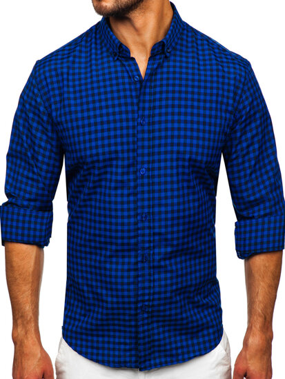 Men's Checkered Long Sleeve Vichy Shirt Cobalt Bolf 22747