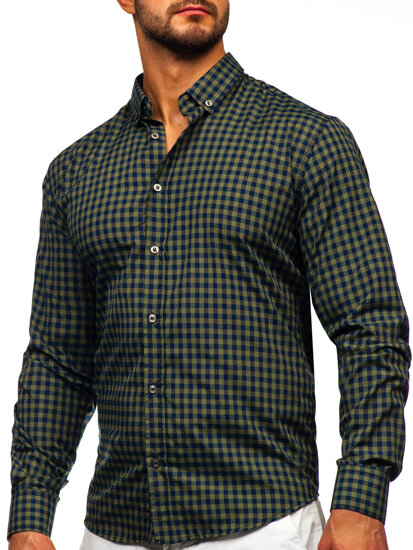 Men's Checkered Long Sleeve Vichy Shirt Green Bolf 22747