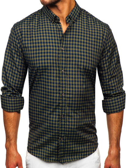 Men's Checkered Long Sleeve Vichy Shirt Green Bolf 22747