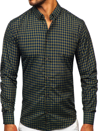 Men's Checkered Long Sleeve Vichy Shirt Green Bolf 22747