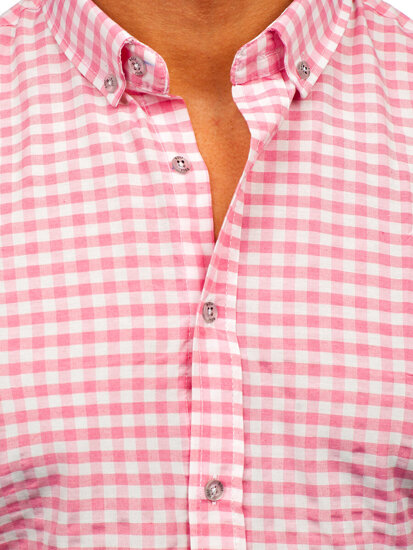 Men's Checkered Long Sleeve Vichy Shirt Pink Bolf 22747