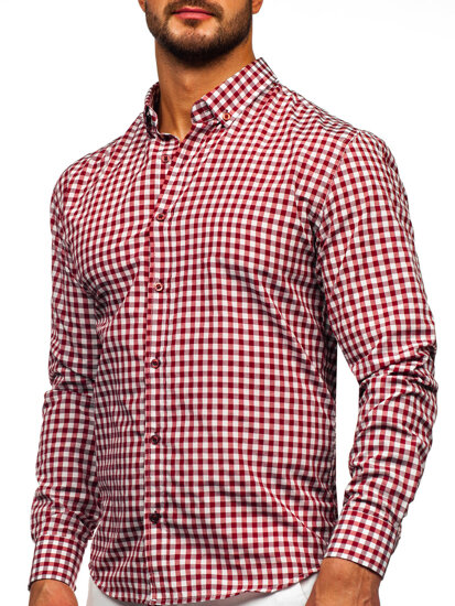 Men's Checkered Long Sleeve Vichy Shirt Red Bolf 22747