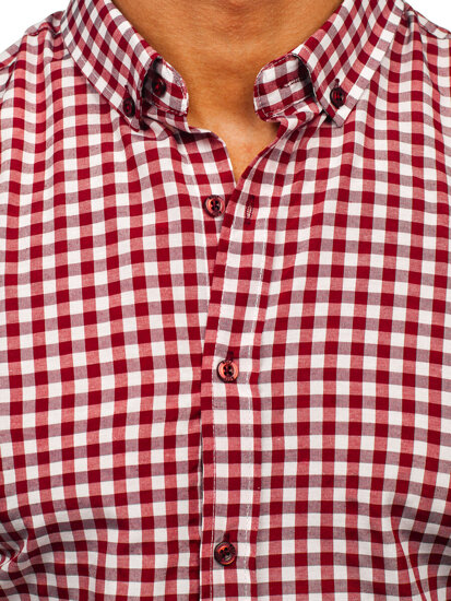 Men's Checkered Long Sleeve Vichy Shirt Red Bolf 22747