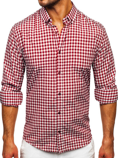 Men's Checkered Long Sleeve Vichy Shirt Red Bolf 22747