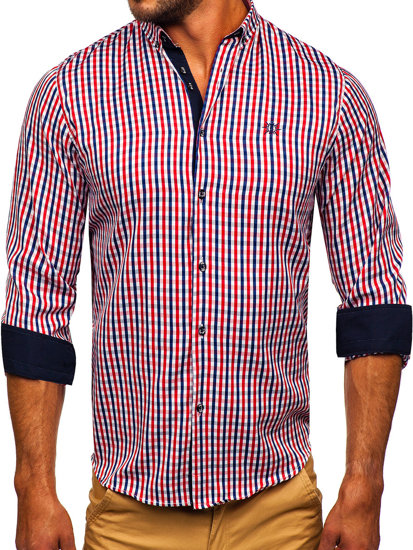 Men's Checkered Long Sleeve Vichy Shirt Red Bolf 4712