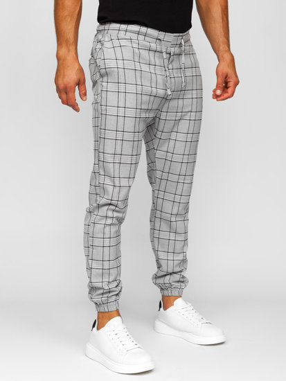 Men's Checkered Textile Joggers Grey Bolf 0068