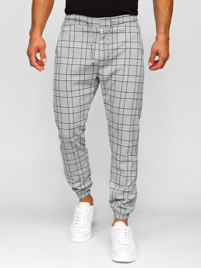 Men's Checkered Textile Joggers Grey Bolf 0068