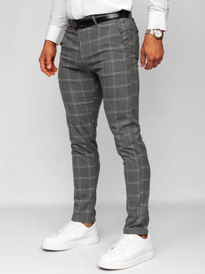 Men's Cotton Checkered Chinos Anthracite Bolf 0036