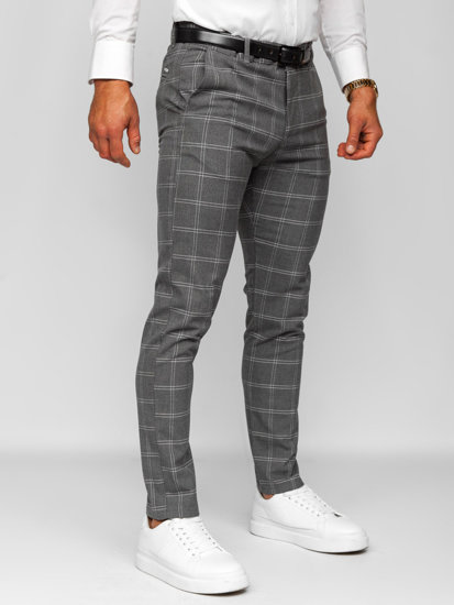 Men's Cotton Checkered Chinos Anthracite Bolf 0036