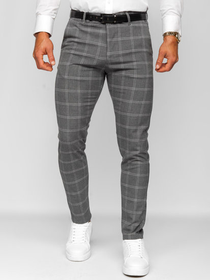 Men's Cotton Checkered Chinos Anthracite Bolf 0036