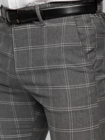 Men's Cotton Checkered Chinos Anthracite Bolf 0036