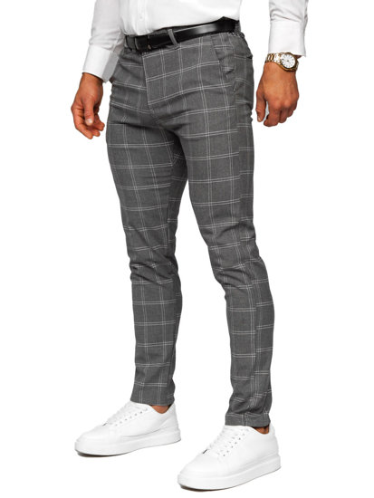 Men's Cotton Checkered Chinos Anthracite Bolf 0036