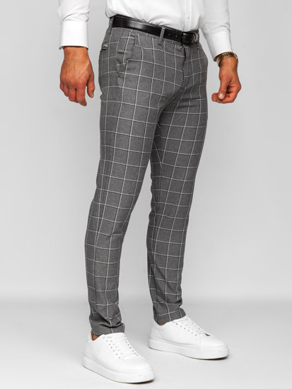 Men's Cotton Checkered Chinos Anthracite Bolf 0044