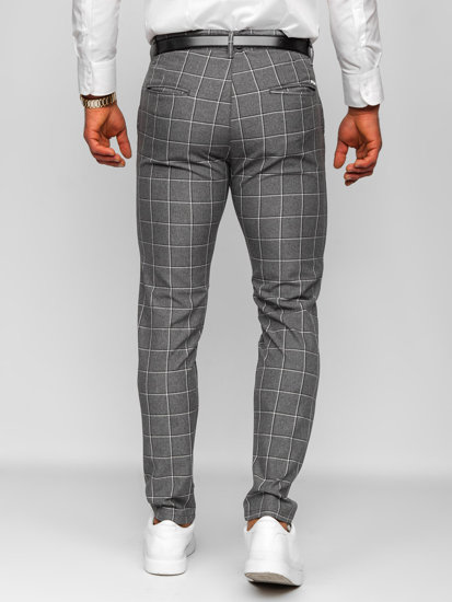 Men's Cotton Checkered Chinos Anthracite Bolf 0044