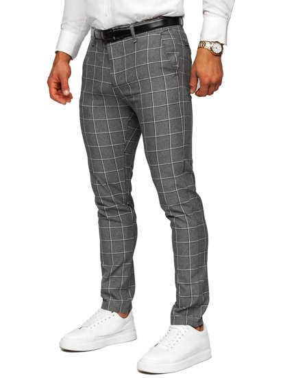 Men's Cotton Checkered Chinos Anthracite Bolf 0044