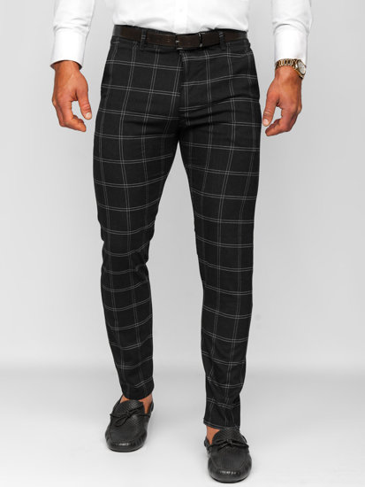 Men's Cotton Checkered Chinos Black Bolf 0036