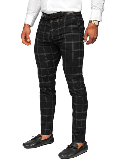 Men's Cotton Checkered Chinos Black Bolf 0036