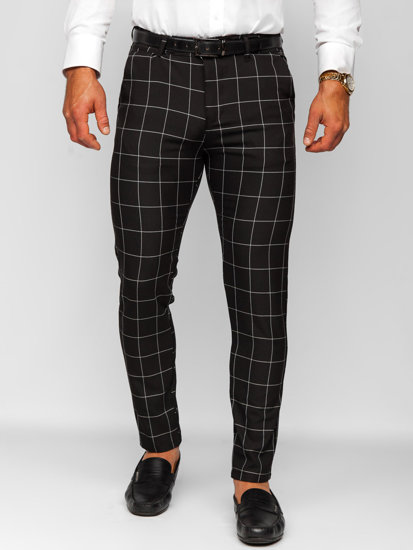 Men's Cotton Checkered Chinos Black Bolf 0040