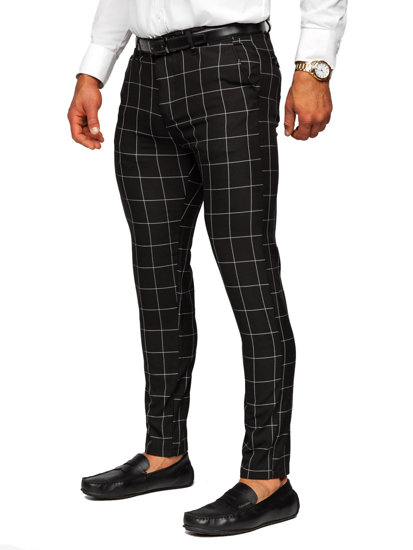 Men's Cotton Checkered Chinos Black Bolf 0040