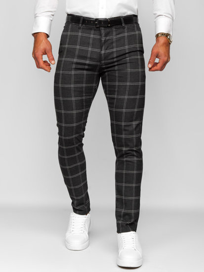 Men's Cotton Checkered Chinos Graphite Bolf 0036