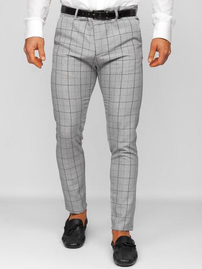 Men's Cotton Checkered Chinos Grey-Black Bolf 0032