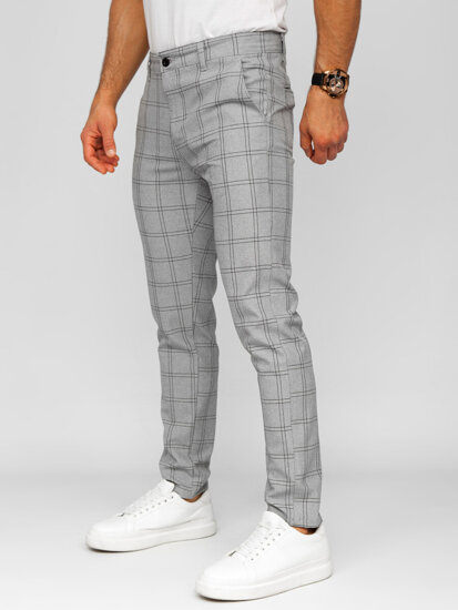 Men's Cotton Checkered Chinos Grey-Black Bolf 0036