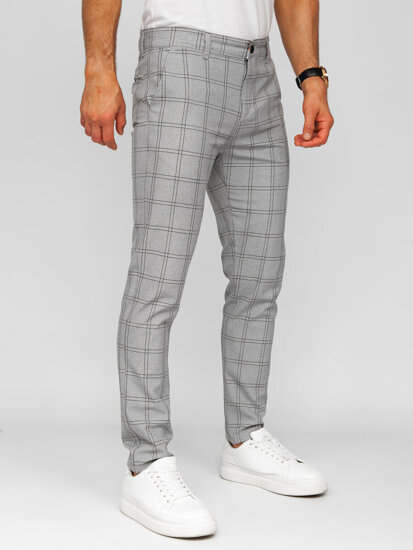 Men's Cotton Checkered Chinos Grey-Black Bolf 0036