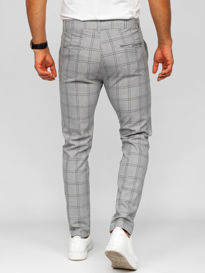 Men's Cotton Checkered Chinos Grey-Black Bolf 0036