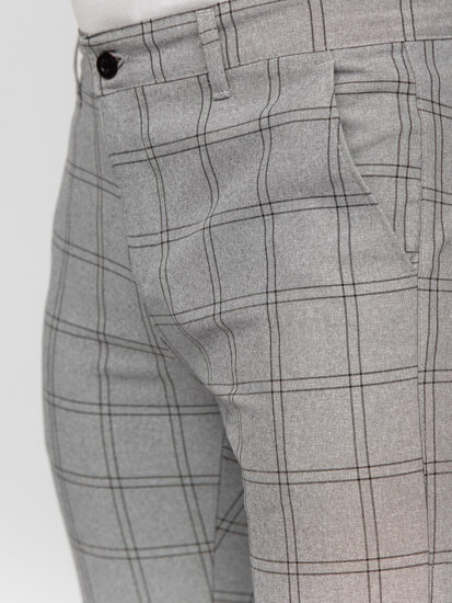 Men's Cotton Checkered Chinos Grey-Black Bolf 0036