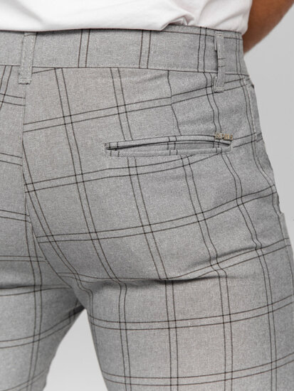 Men's Cotton Checkered Chinos Grey-Black Bolf 0036