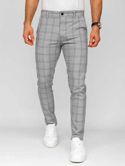 Men's Cotton Checkered Chinos Grey-Black Bolf 0036