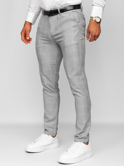 Men's Cotton Checkered Chinos Grey-White Bolf 0036