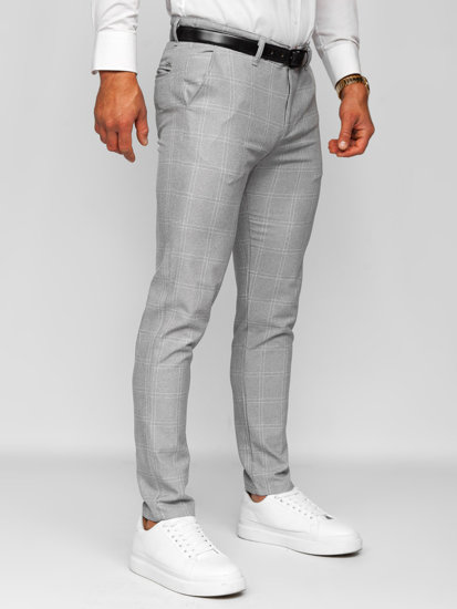 Men's Cotton Checkered Chinos Grey-White Bolf 0036