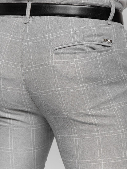 Men's Cotton Checkered Chinos Grey-White Bolf 0036