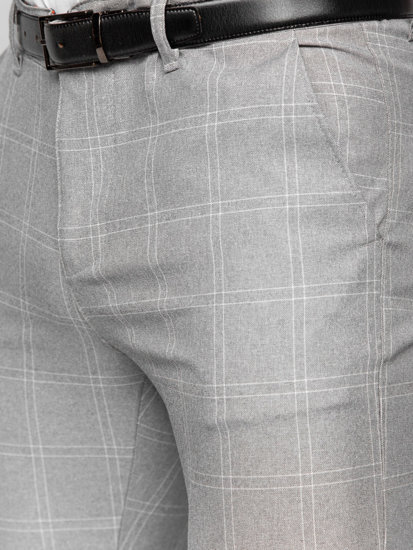 Men's Cotton Checkered Chinos Grey-White Bolf 0036