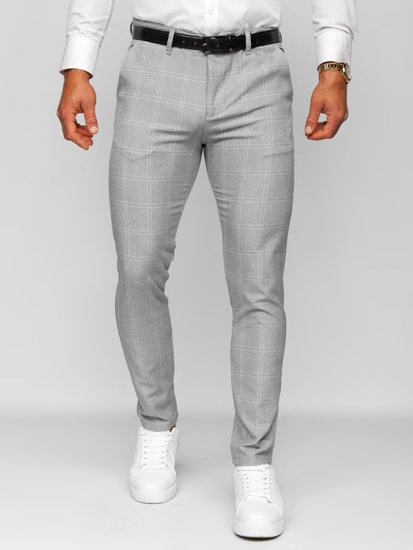 Men's Cotton Checkered Chinos Grey-White Bolf 0036