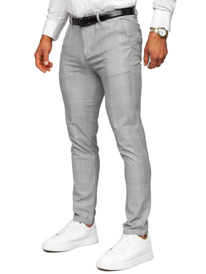 Men's Cotton Checkered Chinos Grey-White Bolf 0036