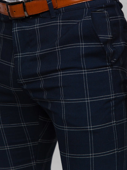 Men's Cotton Checkered Chinos Navy Blue Bolf 0036