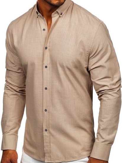 Men's Cotton Long Sleeve Shirt Beige Bolf 20701