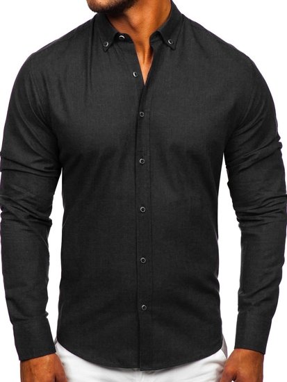 Men's Cotton Long Sleeve Shirt Black Bolf 20701