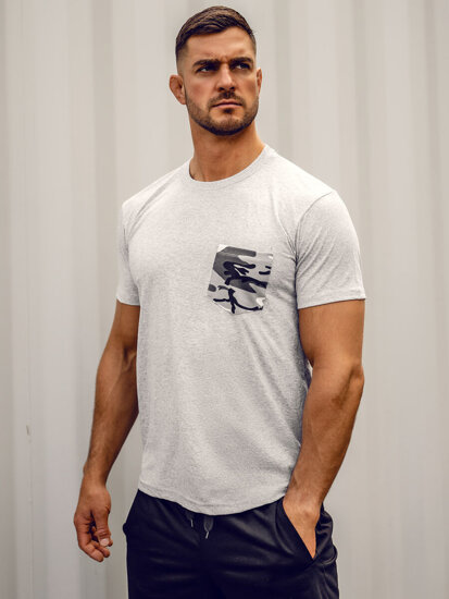 Men’s Cotton Printed Camo T-shirt with pocket Grey Bolf 14507A