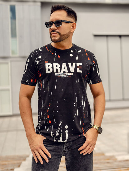 Men's Cotton Printed T-shirt Black-Red Bolf 14727A