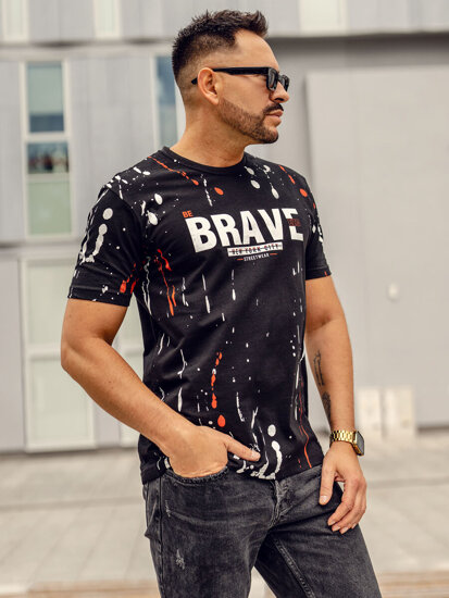 Men's Cotton Printed T-shirt Black-Red Bolf 14727A