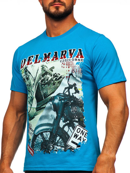 Men's Cotton Printed T-shirt Turquoise Bolf 143008