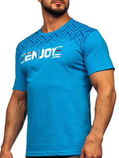 Men's Cotton Printed T-shirt Turquoise Bolf 14720