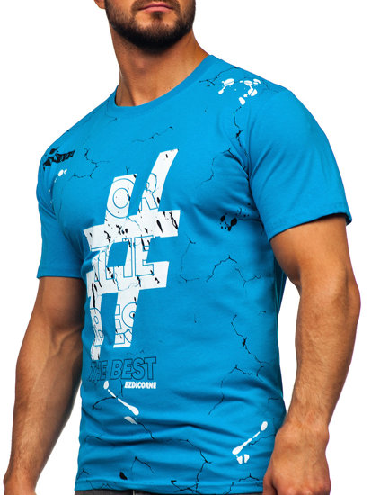 Men's Cotton Printed T-shirt Turquoise Bolf 14728