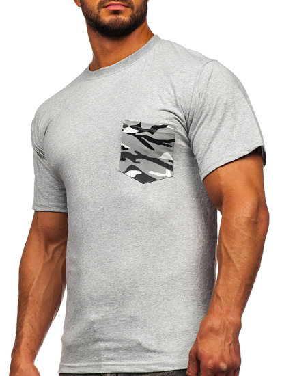 Men's Cotton T-shirt with a pocket Grey Bolf 14507