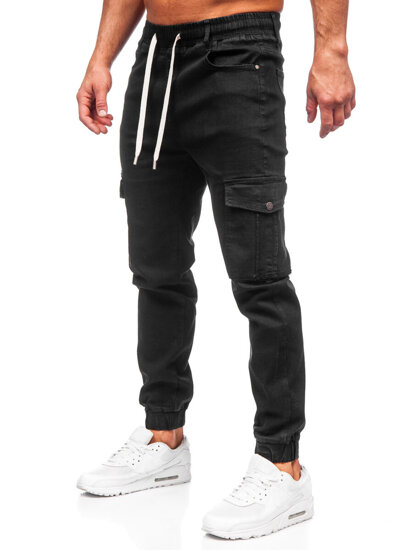 Men's Denim Cargo Joggers Black Bolf 8110