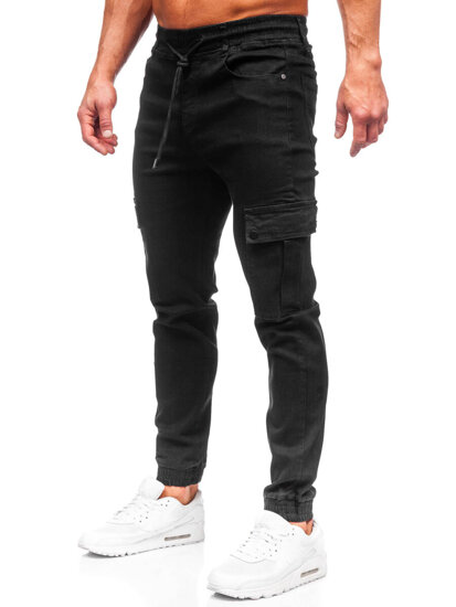 Men's Denim Cargo Joggers Black Bolf 8127