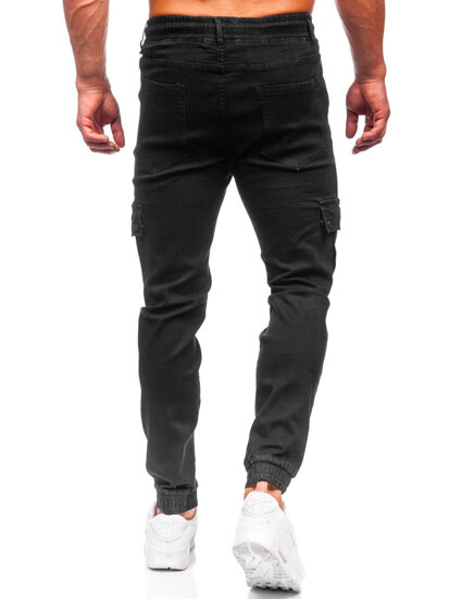 Men's Denim Cargo Joggers Black Bolf 8127